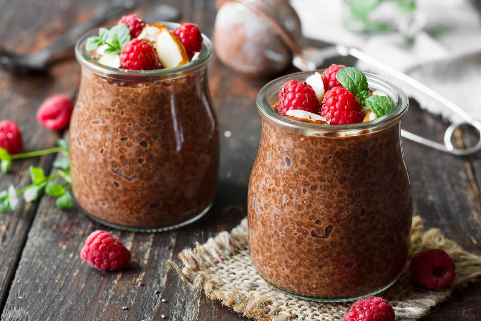 Chocolate and Chia Seed Dessert with Raspberries and Almonds Recipe